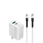 Cargador Gan Foxbox Mega 30w + Cable Round Pro Lightning Blanco