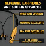 Auriculares Bluetooth DEWALT con banda para el cuello, 2 en 1, con altavoces