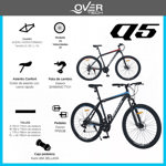 Bicicleta Mtb Overtech Q5 R29 Acero 21v Freno A Disco Negro Rojo Blanco Tamaño Del Cuadro M