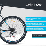 Bicicleta Mtb Overtech Q3 R29, 21 Velocidades Sunrun, Color Negro/Blanco, Tamaño del cuadro M