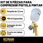 Kit Set 5 Piezas Compresor Aire Pistola Gravedad Konan