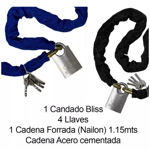 LINGA CANDADO TRABA CADENA FORRADA 1.15 MTS MOTO BICI ACERO