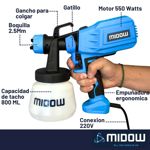 Equipo Maquina De Pintar Electrico Midow 500w 800ml 2.5mm