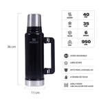 Termo Stanley Clásico 1.4 Lts C/ Tapón Cebador - Negro