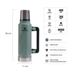 Termo Stanley Clásico 1.4 Lts C/ Tapón Cebador- Verde