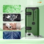 Microscopio de bolsillo TENCCO 100x-250x con 5 diapositivas y adaptación para teléfono
