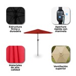 Sombrilla Parasol Recta WAGGS 3m Protección UV Jardín Terraza Crema