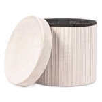 Puff Redondo Estructura Reforzada De Madera, Metal Plegable Blanco