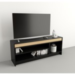 Rack Mesa Para Led Tv 1150 Melamina Minimalista Negro Con Olmo