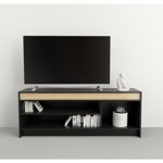 Rack Mesa Para Led Tv 1150 Melamina Minimalista Negro Con Olmo