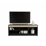 Rack Mesa Para Led Tv 1150 Melamina Minimalista Negro Con Olmo