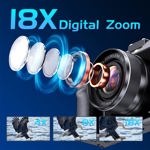 Cámara Camcordy 4K compacta de 56 MP, antivibración, con zoom de 18X, WiFi