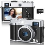 Cámara digital ToaSuite 5K de 48 MP con visor flash y tarjeta de 32 GB