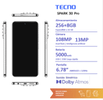 Tecno Spark 30 Pro 256 + 8gb Artic Glow
