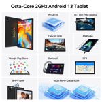 Tableta Kimlok Android 13 de 10 pulgadas, 128 GB de ROM+16 GB de RAM, 1 TB 5G