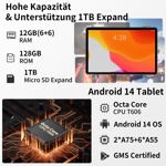 Tableta TUOHAITIME Android 14 de 11 pulgadas, 12 GB+128 GB+1 TB Face Unl
