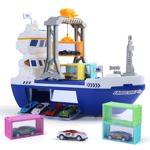 Juguete para barco de carga, piedra bonita, con grúa pórtico, barco y coches