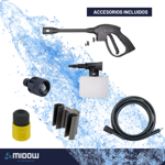 Hidrolavadora Midow 1300w 105 Bar Caudal 360 L/h Accesorios