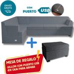Sillón Smart 3+2 Cuerpos Living Box ® c/Puerto USB En Caja para armar. Derecho - GRIS