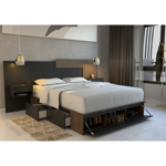Box Cama Cajonera Base Sommier Zapatero King Size 200x200 Nogal-Negro