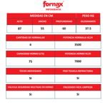 Cocina a gas Fornax Fit 55 cm 4 Hornallas Horno visor
