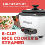 Arrocera BLACK+DECKER eléctrica de 6 tazas con cesta para cocinar al vapor, 120 V