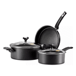 SET 5 PIEZAS MARMICOC -SABORES (CACEROLA CTAPA 24CM OLLA CTAPA 20CM SARTEN 24CM) ROJO Y NEGRO