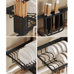 Escurre Seca platos Bacha Organizador Negro 65cm Acero Inox.