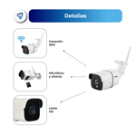 Camara de Seguridad Wifi IP Bullet Interior Exterior IP Vision Nocturna Waggs