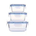 Set X 3 Recipientes De Vidrio Cuadrados Con Tapa