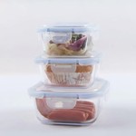 Set X 3 Recipientes De Vidrio Cuadrados Con Tapa