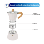 Cafetera Moka Italiana Aluminio 6 Pocillos 300ml Negra Waggs