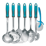 Cucharon Sopa Acero Inoxidable Mango Azul Utensilio Cocina