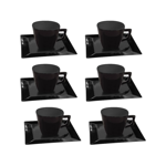 Set X6 Tazas De Cafe Con Plato 75cc Cuadrado Negro - Oxford