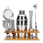 Coctelera Acero Inox Kit Bar Estante De Madera 11 Piezas