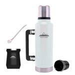 Kit de Termo Blanco de 1.3 Litros, Mate Negro y Bombilla South Port Acero Inoxidable