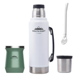 Kit de Termo Blanco de 1L, Mate Verde Y Bombilla South Port Acero Inoxidable