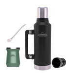 Kit de Termo Negro 1.3 Litros, Mate Verde y Bombilla South Port Acero Inoxidable