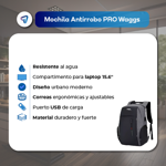 Mochila Antirrobo Para Notebook Impermeable Hombre Mujer 30L con Cable USB Waggs