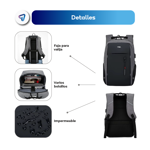 Mochila Antirrobo Para Notebook Impermeable Hombre Mujer 30L con Cable USB Waggs