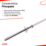 Barra de Pesas Maciza 1,8mts / 25mm Topes Roscados