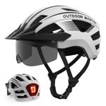 Casco de bicicleta OutdoorMaster con luz, gafas y visera, color blanco