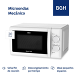 MICROONDAS BGH B120M20I - BLANCO 20 LTS 700w MECANICO (PIH049518)