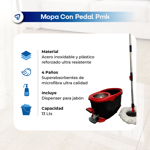 Mopa Centrifuga Lampazo Trapeador Giratorio con Balde Pedal Negro Waggs