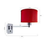 Lampara Aplique Velador Pared Hotel Cuerpo Movimiento cromo pantalla roja Gioluce