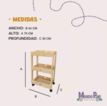 Carrito Organizador Madera 3 Bandejas 40 Mpsobreruedas