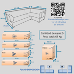 Sillón Smart 2 +2 Cuerpos Living Box ® c/Puerto USB En Caja para armar. Izquierdo - GRIS
