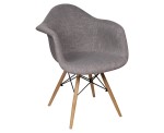 Sillon Eames Tapizado En Lino Gris Con Patas De Madera