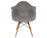 Sillon Eames Tapizado En Lino Gris Con Patas De Madera