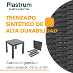 Mesa Plastica Rectangular Negra Simil Rattan 140x80x76cm
